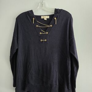Michael Kors Dark Blue V-Neck Sweater with Gold Chains